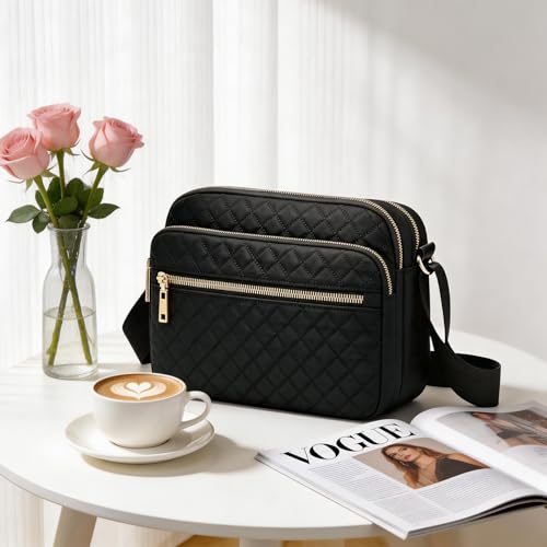 Image of Nylon Crossbody Bags for Women Trendy Quilted Cross Body Purse Medium Crossbody Purses Fashion Ladies Messenger Shoulder Bag