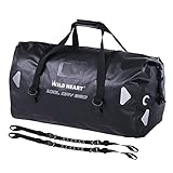 WILD HEART Sac de Voyage étanche PVC500D Double Fond avec Corde et Poche Intérieure 40L 66L 100L pour Kayak, Camping, Navigation de Plaisance, Moto (Noir, 100L)