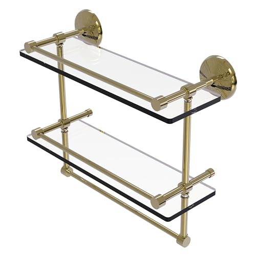 Allied Brass MC-2TB/16-GAL-UNL Monte Carlo Collection 16 Inch Gallery Double Glass Towel Bar Shelf, Unlacquered Brass