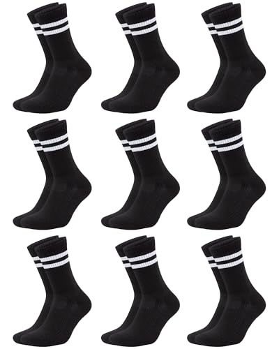 ORPAPA Lot de 9 paires de chaussettes de tennis pour homme et femme - Chaussettes de sport en coton rembourré - Respirantes - Chaussettes de tennis, Noir , 35-38