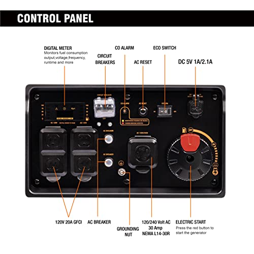 Image of GENMAX Portable Generator,5500W Ultra-Quiet Gas Engine, EPA Compliant, Eco-Mode Feature, Ultra Lightweight for Backup Home Use & Camping (GM5500i)