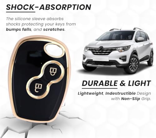 Image of TPU Car Key Cover Black & Golden Compatible for Renault Duster,Logan,Verito,Lodgy Nissan Terrano (Renault & Nissan, 2 Button Remote Key)