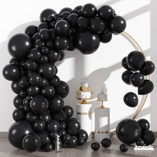 Amandir 153pcs Black Balloons Arch Garland Kit Different Sizes 18 12 10 5 Inch Latex Matte Black Balloon for Halloween New Year Birthday Baby Shower Holiday Graduation Anniversary Party Decorations - Image 3