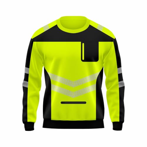 Image of TORO ACTIVA Mens Hi Vis Pullover Pockets Crew Neck Cuffed Sweatshirt Safety Work Wear Reflective Tape High Visibility Security Top S-2XL (UK, Alpha, L, Regular, Regular, Black Yellow)