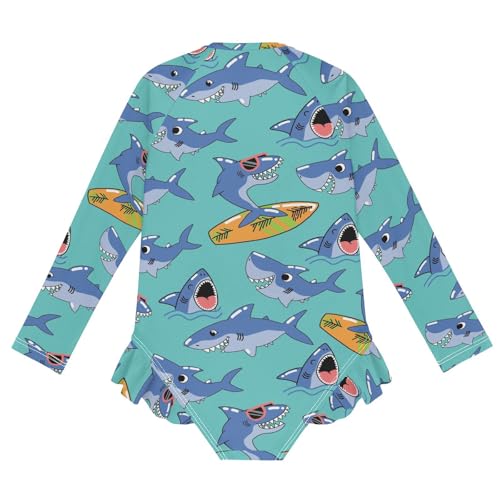 QUGRL Long Sleeve One Piece Ruffle Swimsuit for Girls Size 5-6 Seamless Pattern with Shark Girl Rashguard Shirt Bathing Suit with UPF 50+ Sun Protection4