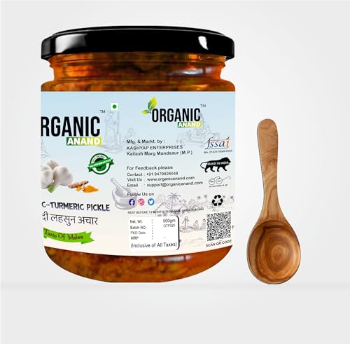 Image of Organic Anand Homemade Kachi Haldi Lahsun Ka Achar 500g | Garlic Turmeric Pickle | Fresh Turmeric Garlic Pickle | Traditional Indian Achaar | Flavourful & Delicious | Pack of 1