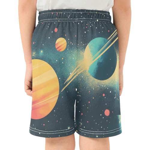 Boys' Shorts with Pockets-Planet Galaxy, Kid's Athletic Shorts for Sport Home 7-8T3