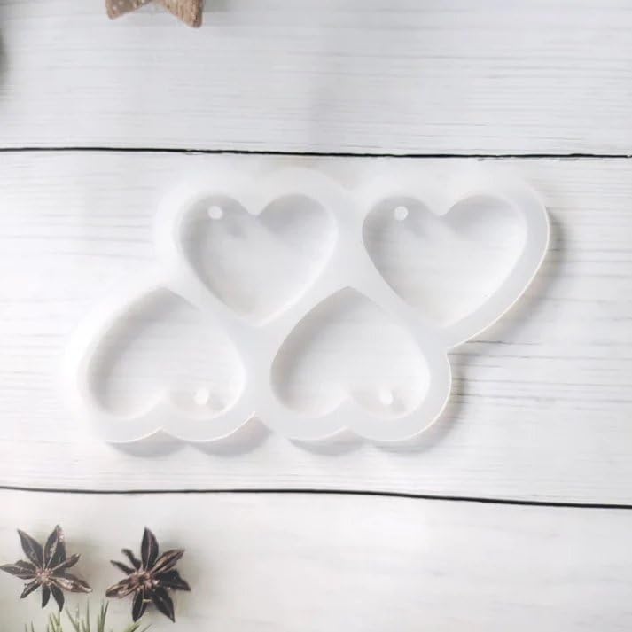 Image of 2-Inch Heart Key Holder Silicone Mold 4 Cavities, 2 Pack - Perfect for Resin Keychains, Charms, and DIY Crafts - Reusable Epoxy Resin Mold for Multiple Projects