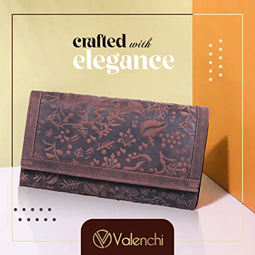 Valenchi Women's Rfid Flower Embossed Leather Wallet -Multi Credit Card Slots,Mobile Case Coin Purse With Id Window(Vintage Brown) #TOP6