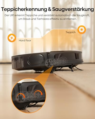 uninell Saugroboter mit Wischfunktion 5000Pa, Staubsauger Roboter 3 in 1 mit 180Min Laufzeit, Staubsaugroboter mit Auto-Teppich-Boost Roboterstaubsauger für Tierhaare Teppich Böden, APP Steuerung