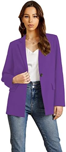 EXTRO&VERT Women Blazer Lightweight Long Sleeves Single Button Work Business Casual Outfit for Women Purple