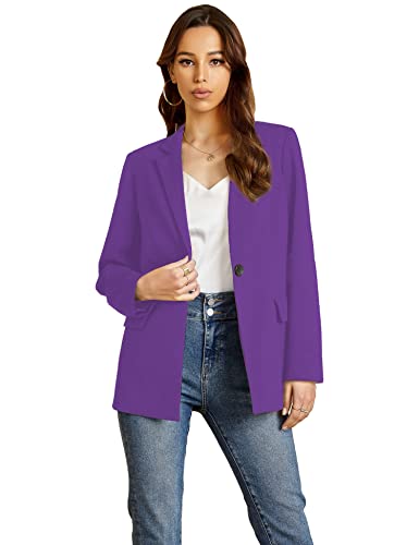 Extro&Vert Women Blazer Lightweight Long Sleeves Single Button Work Business Casual Outfit For Women Purple #TOP1