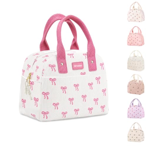 Bolsa de almuerzo para mujer, bonita lonchera con lazo rosa para mujeres adultas, bolsas de almuerzo aisladas a prueba de fugas, para el trabajo, picnic, viajes, regalos al aire libre, para mamá