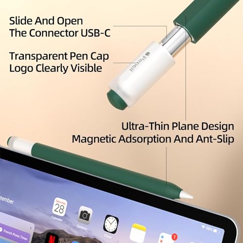 Image of Pencil Case for Apple Pencil (USB-C) 3rd Generation Silicone Protective Cover Sleeve, Supports Magnetic Attachment 3rd Gen (Midnight Green)