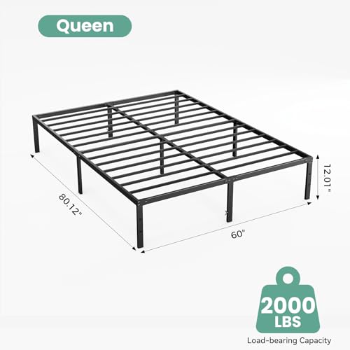 Image of Sweetcrispy Queen Size 12 Inch Platform Bed Frame, Heavy Duty Metal Foundation Frame, Noise-Free Sturdy Steel Slats, Underbed Storage, No Box Spring Needed, Quick Setup