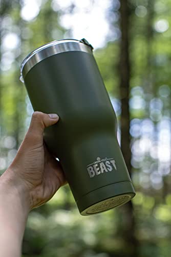 Image of Beast 30 oz Tumbler Stainless Steel Insulated Coffee Cup with Lid, 2 Straws, Brush & Gift Box by Greens Steel (30 oz, Army Green)