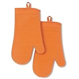 KITCHENAID Ribbed Soft Silicone Oven Mitt 2-Pack Set, 7.5'x13', Honey