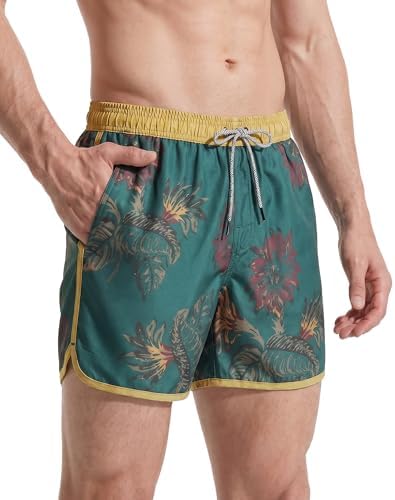maamgic Badehose Herren Kurz Retro Badeshorts Schnelltrocknend Meshfutter | Retro-Design, kontrastierender Bund, schnelltrocknend, wasserabweisend, knitterarm, Seitentaschen, Klett