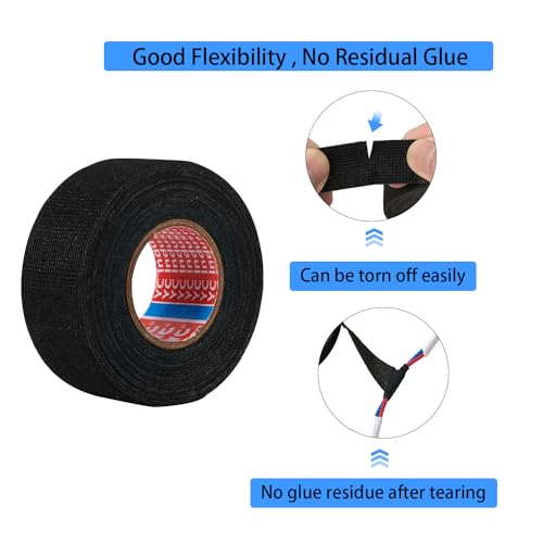 Image of 2 Rolls Black Wire Harness Cloth Tape, Speaker Wiring Harness Cloth Tape, for Automobile Electrical Wire harnessing Noise Dampening Heat Proof (Width: 32mm, Length: 50Ft)