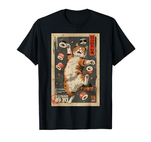 The Art of Print MCMA Cat Cafe Sushi T-Shirt Black Small