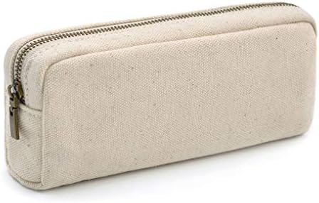 Dobmit Pencil Pen Case, Big Capacity Pencil Pouch Canvas Makeup Bag Durable Office Stationery Organizer - Beige