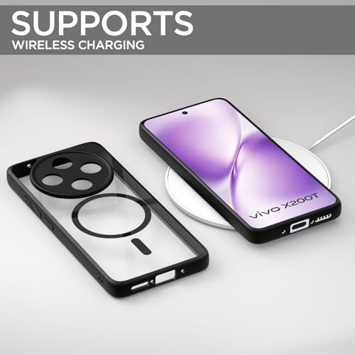 Image of Amazon Basics Back Cover for Vivo X200T 5G Compatible with Mag-Safe | Shockproof Design | Hard Transparent Back Case (Black Mag-Safe)