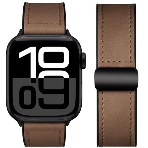Mazuboho Leather Bands Compatible with Apple Watch 46mm 45mm 44mm 42mm(Series1-3) 49mm Men Women Vintage Leather with Adjustable Magnetic Buckle for iWatch Ultra 1/2 /3 Series 11 10 9 8 7 6 SE 3 2 1