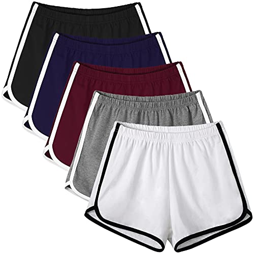 Motarto 5 Pieces Cotton Sports Shorts Dolphin Design Athletic Women Shorts for Dance, Yoga, Running (XX-Large)
