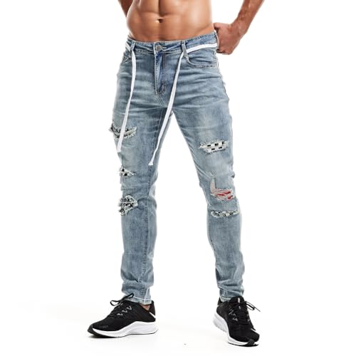 XYGJZ Men's Distressed Denim Pants Ripped Light Blue Jeans Slim Fit2