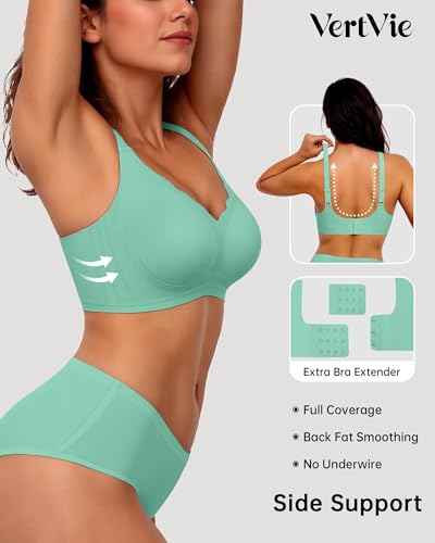 Image of Vertvie Women Seamless Jelly Bras No Underwire Supportive Wireless Push Up Full Coverage Bralette Comfy Scalloped T-Shirt Bra