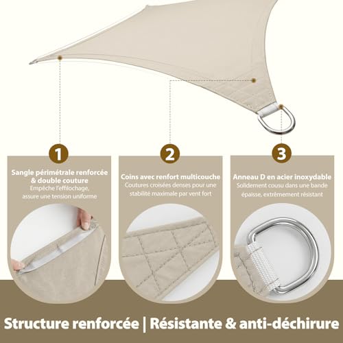 Voile d'ombrage 4x5m imperméable Sekey résistant déchirures balcon