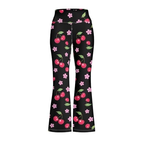 Cherry Flare Leggings for Children Stylish Flower High Waisted Long Yoga Pants Girls Casual Slim Fit Outfits2