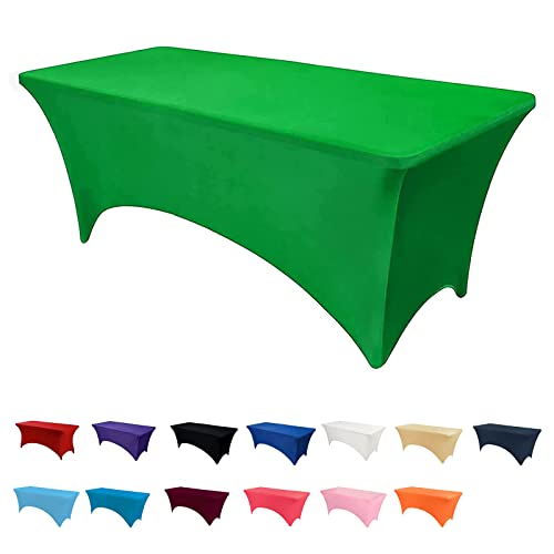 Newthinking 6FT Stretch Tablecloth for Craft Spandex Stretch Table Cloth Washable and Wrinkle Resistant Market Stall Table Cover for Banquet Folding Table Event Wedding (Green)