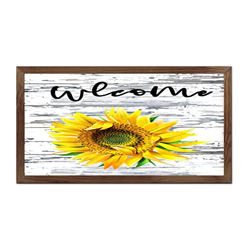Décoration murale antique en bois Welcome Tournesol de qualité artisanale