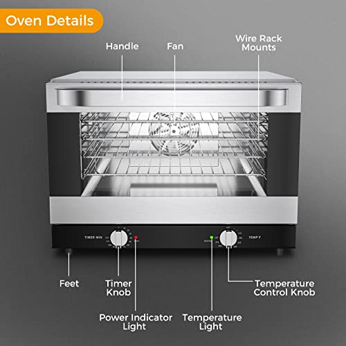 Wssey 21L Countertop Convection Oven Commmercial Toaster Oven 1440W Stainless Steel Convectional Baker Oven 0.8 Cu.ft, 3 Racks, Front Tempered Glass Door #TOP2