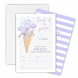 TPYEN Here's The Scoop! Birthday Invitations, Ice Cream Theme Birthday Party Invite Cards For Boys & Girls - 20 Double Side Fill-In Invites With Envelopes, Party Favor & Decorations - 18