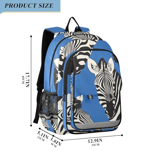 Zebra Blue Backpack Lightweight Bookbag Laptop Backpack College School Bag for Teen Boys and Girls with Reflective Stripes2