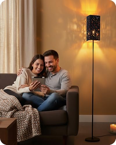Image of 64.6 inch Floor Lamp, with Foot Switch, Standing Lamp with Sky Stars Design, Modern Freestanding Lamp (Bulb Not Included), for Living Room, Bedroom, Office, ETL Listed,Black Starry Sky AB07LD05