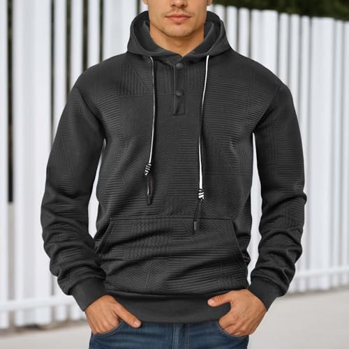Men's Casual Pullover Hoodie Solid Color Long Sleeve Loose Fit Sports Sweatshirt for Everyday Wear Comfortable2