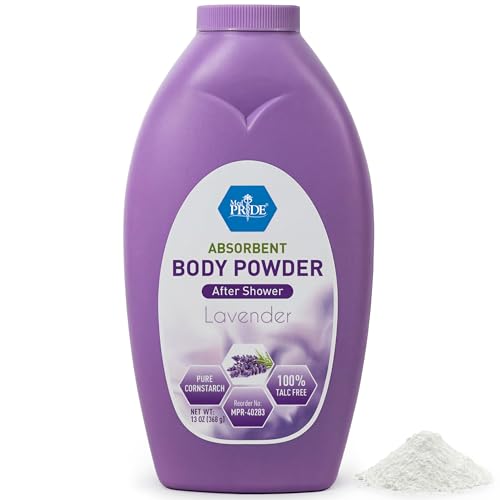MED PRIDE Talc Free Cornstarch Body Powder with Lavender Scent, Moisture Absorbing Skin Care for Daily Freshness, Cruelty Free Formula, 13 Ounce Bottle