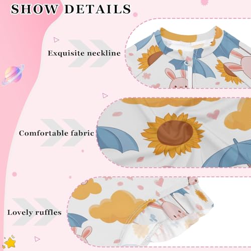 Little Rabbit Umbrella Girls Long Sleeve Swimsuit Rash Guard One Piece Bathing Suits Zipper 3-12T4