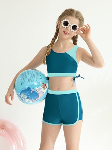 Image of Girl's 3 Piece Bikini Bathing Suit Printed Sport Swimsuits with Shorts Cove Up Sets Teen Girl's Swimwear