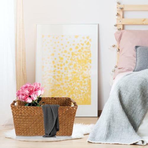 SHOWERORO Panier Tissé avec Poignées Jonc de Mer Rangement Bureau et Ménage Modèle Moyen Stockage Magazines Jouets Fruits Snacks Woven Storage Basket With Handle – vue 5