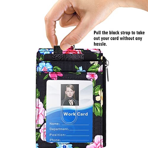 Elv Badge Holder With Zipper, Floral Id Badge Card Holder Wallet With 5 Card Slots, 1 Side Rfid Blocking Pocket And 20 Inch Neck Lanyard Strap For Offices Id, School Id, Driver Licence (Floral) #TOP3