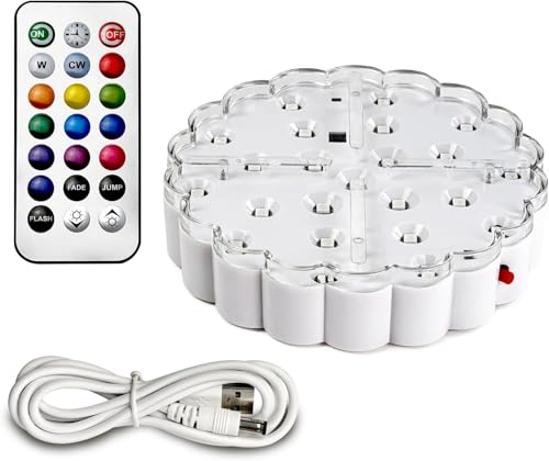 Tehoi LED Light Base 6 Inch Round - 13 Colors, Brightness Adjustment & Color Changing Modes, USB/Battery Powered