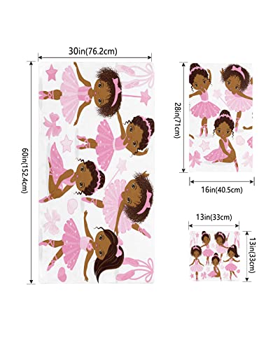 Cute Black Ballerina Girl 3 Piece Towel Sets, 1 Bath Towel 30X60 Inch, 1 Hand Towel 16X28 Inch, 1 Washcloth 13X13 Inch, Cartoon Pink Bow Dance Soft Absorbent Towels For Bathroom, Hotel #TOP3