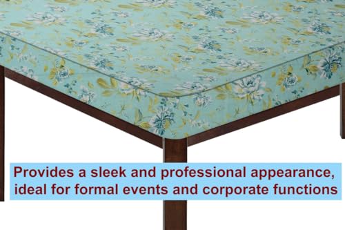 Image of The Furnishing Tree Elastic Cotton Rectangular Dining Table Cover 36x63 in Inches Floral Golden Leaf on Blue Base