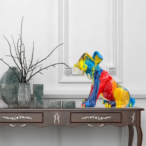 Improvinglife Big Sculpture Dog With Sunglasses Colorful Modern Resin Statue Home Decor Masterpiece Size:40.5 * 23.5 * 34.5Cm #TOP1