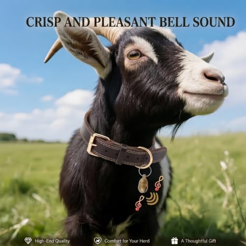Image of Genuine Leather Goat Collar with Brass Bell,L-26 (Neck Fits 19-23in) | Heavy Duty Cowhide Pet Necklace,Adjustable & Durable for Pet Goats and Sheep,Alpacas,Deer