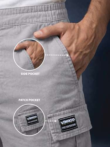 Image of Veirdo Men Twill Woven Cargo Shorts Lightweight Summer & Outdoor Wear Drawstring Waist Multi Pocket Design Adjustable Fit Comfortable, (S to 2XL)